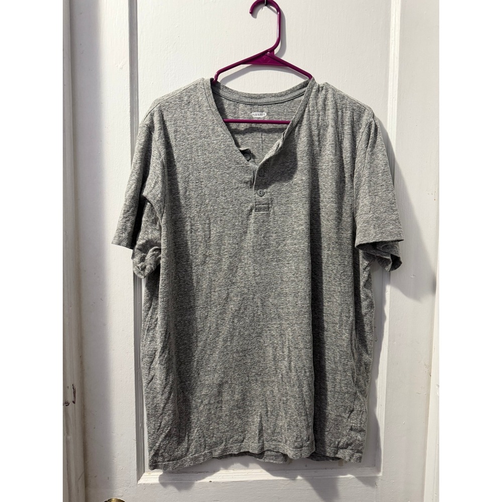 Old Navy Soft Washed Heather Gray Short Sleeve Henley Top XL Cotton Blend